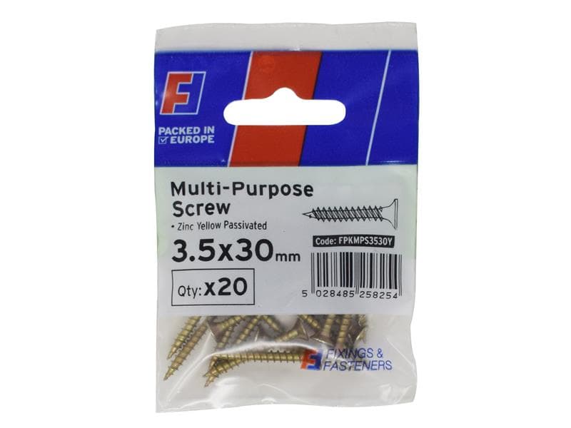 Forgefix FPKMPS3530Y Multi-Purpose Pozi Screw Csk St Zyp 3.5 X 30Mm Forgepack 20