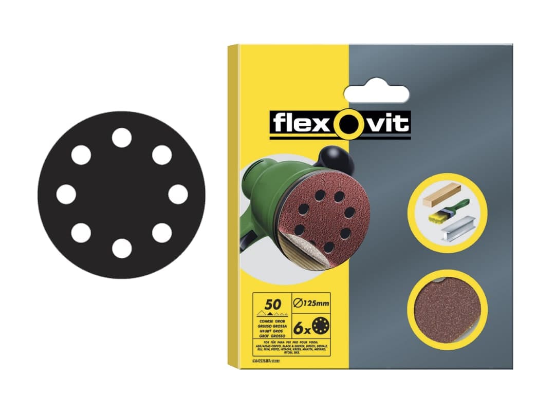 Flexovit Hook & Loop Sanding Disc 115mm Fine 120G (Pack 6) 78072764745