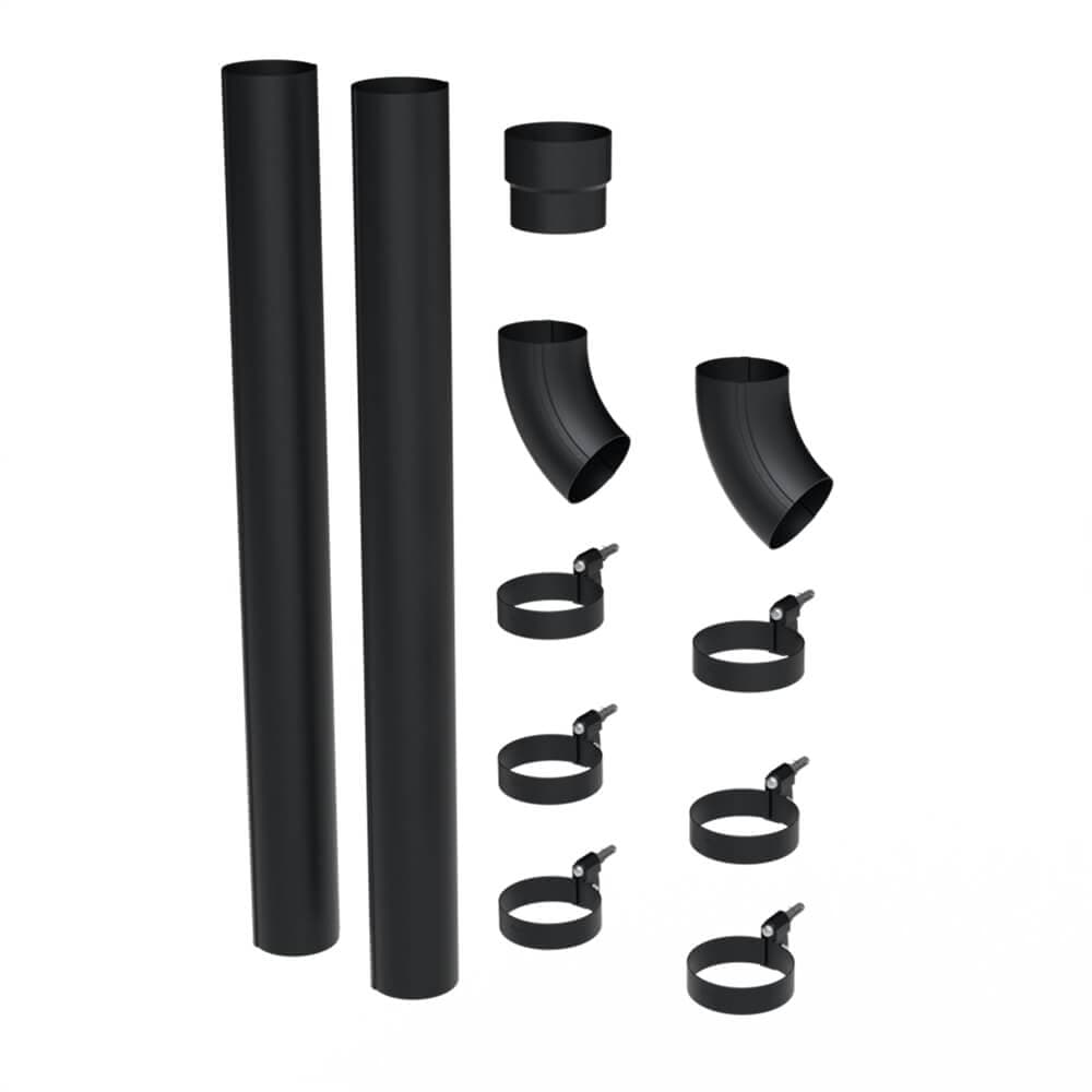 Galeco Steel Round Offset Downpipe Kit Black - 87mm Diameter