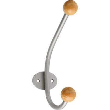 Double Wooden Tipped Clothing Hook - Grey - Wall/Door Mountable - Decohooks
