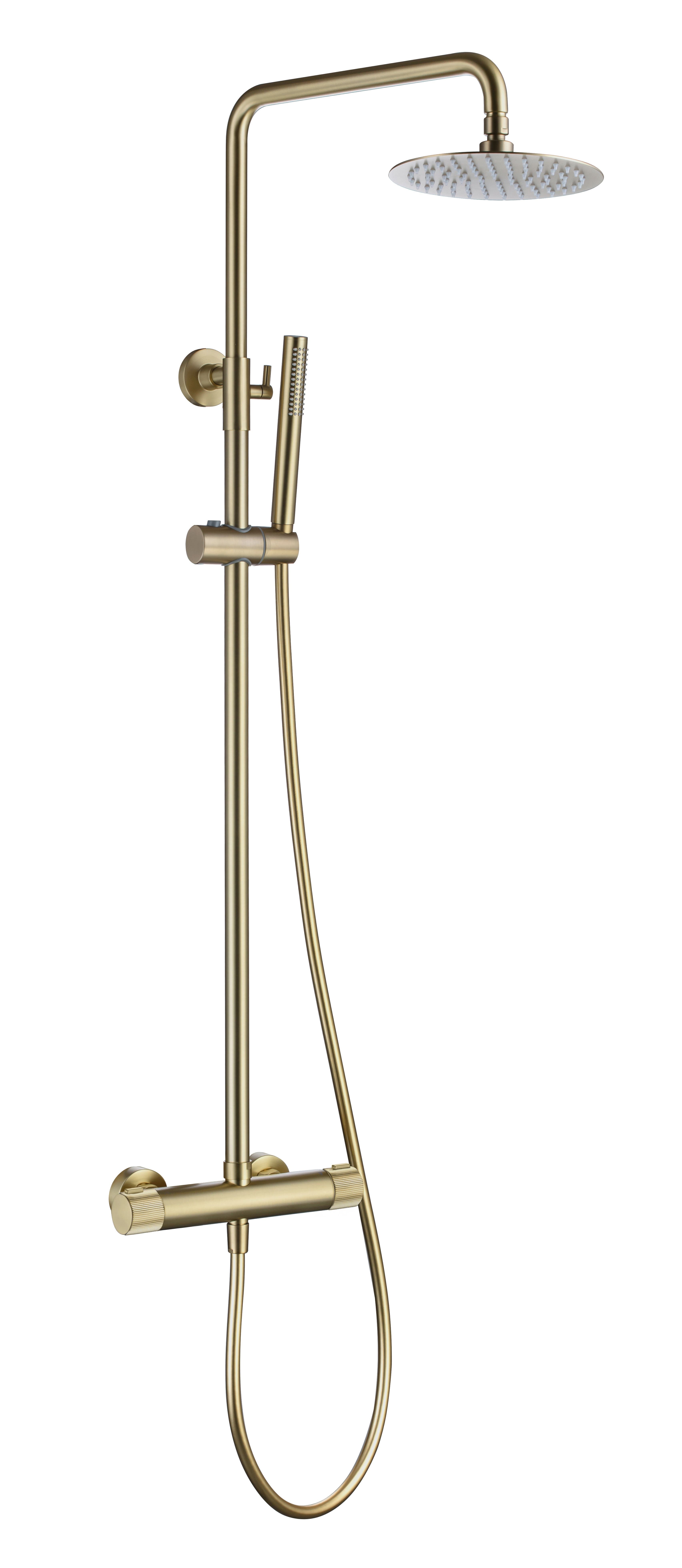 Frankfurt Linear Thermostatic Shower Mixer - incl. Riser Rail Kit - Brushed Gold