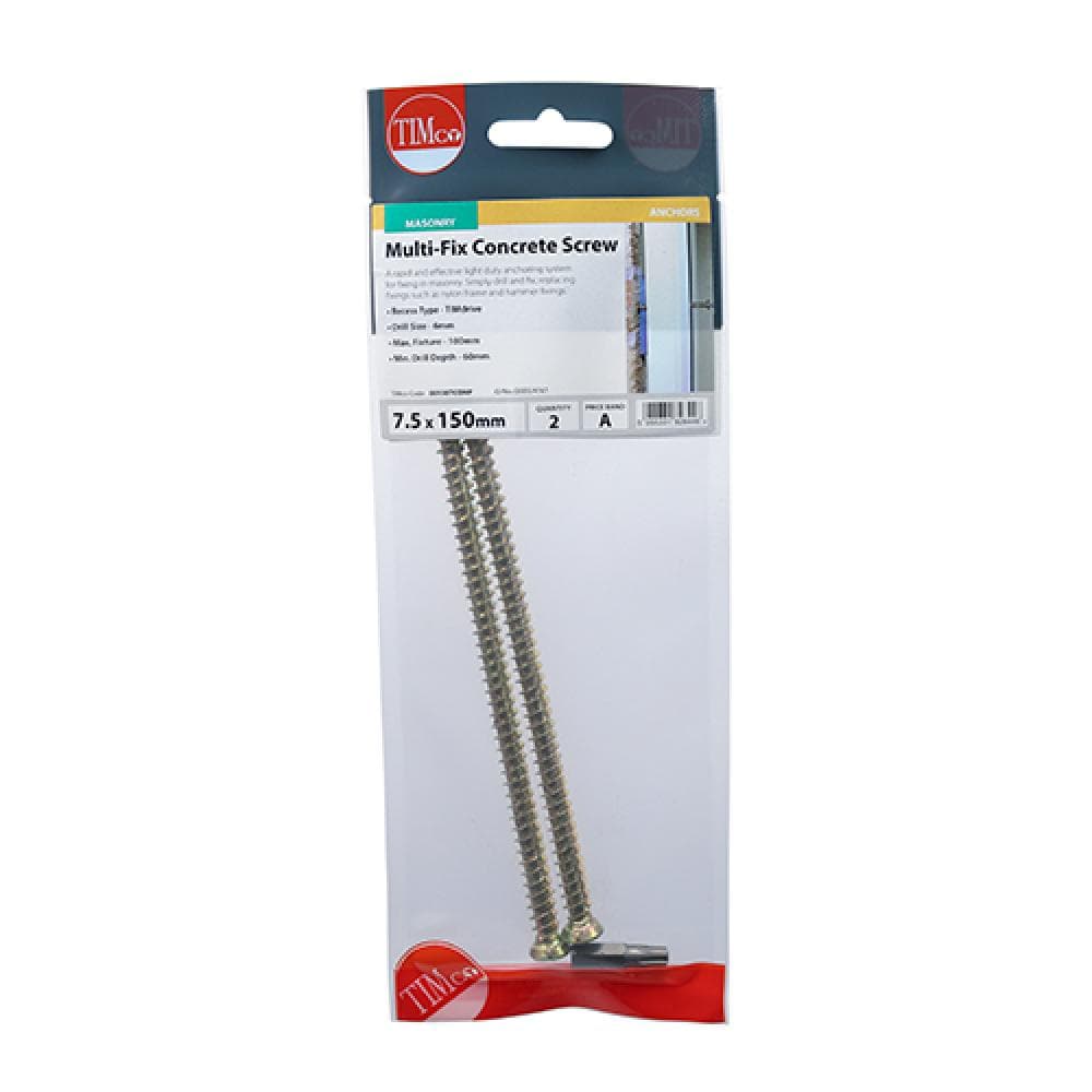 Timco 00150TCONP Concrete Screws - Tx - Flat Countersunk - Yellow 7.5 X 150 TIMpac 2