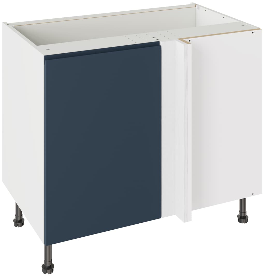 Flatpack 1000 Blind Corner Base Kitchen Cabinet J-Pull Shaker Ultra Matt Indigo Blue