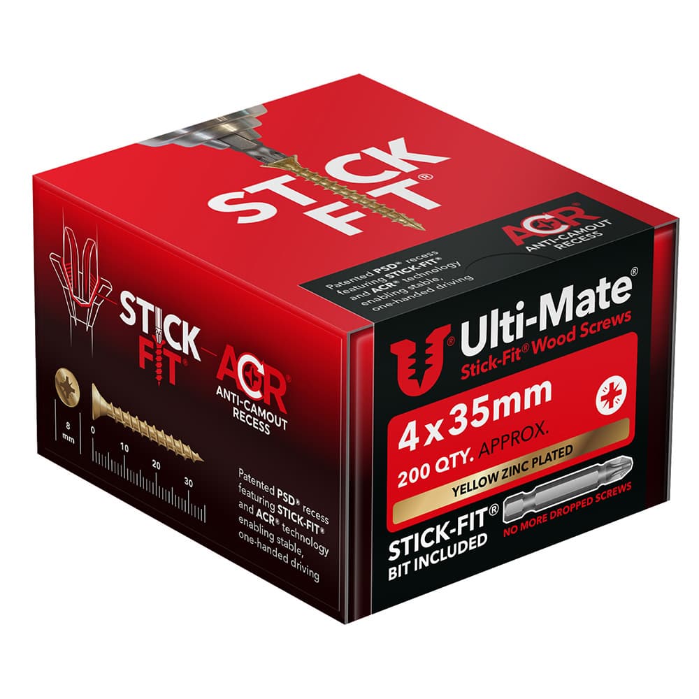 Ulti-Mate® Stick-Fit®Woodscrews 4.0 x 35mm Qty 200