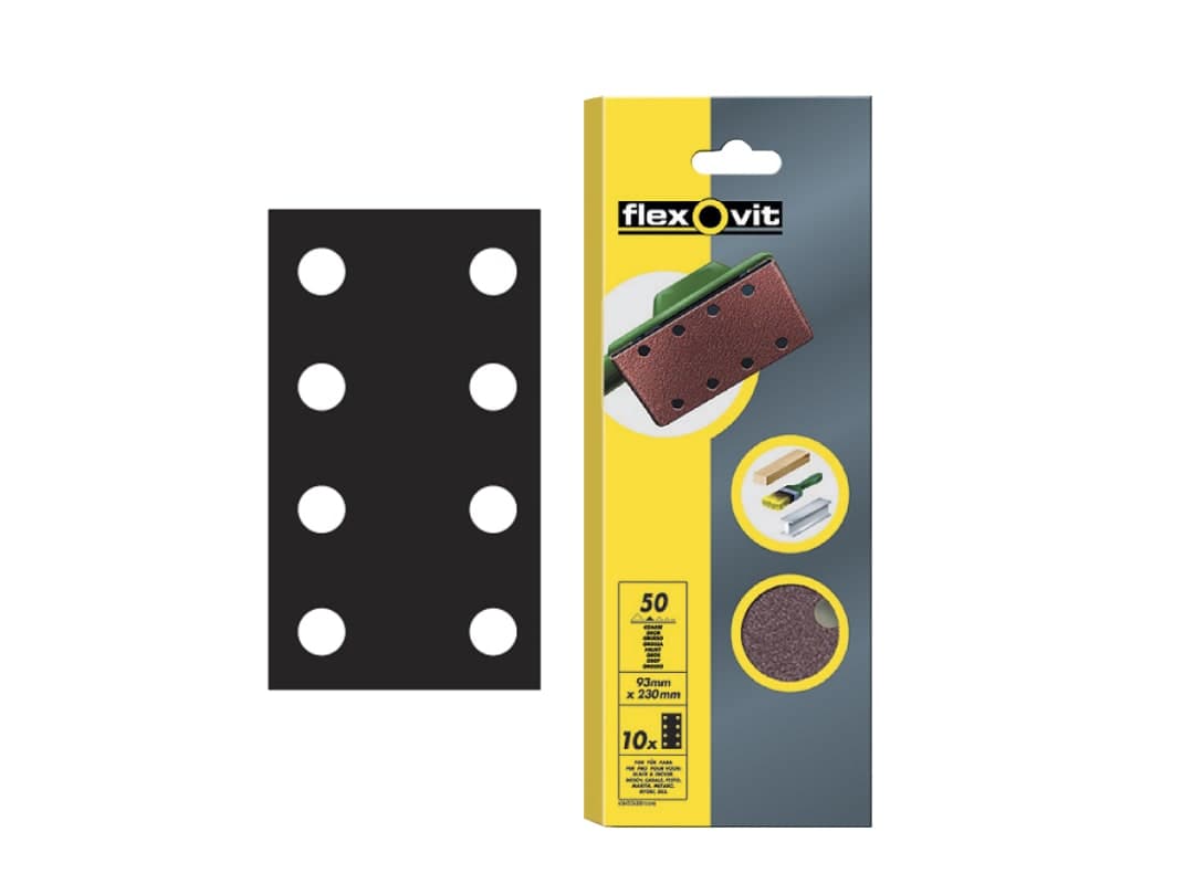 Flexovit 1/3 Sanding Sheets Perforated Coarse 50 Grit (Pack 10) 63642526337