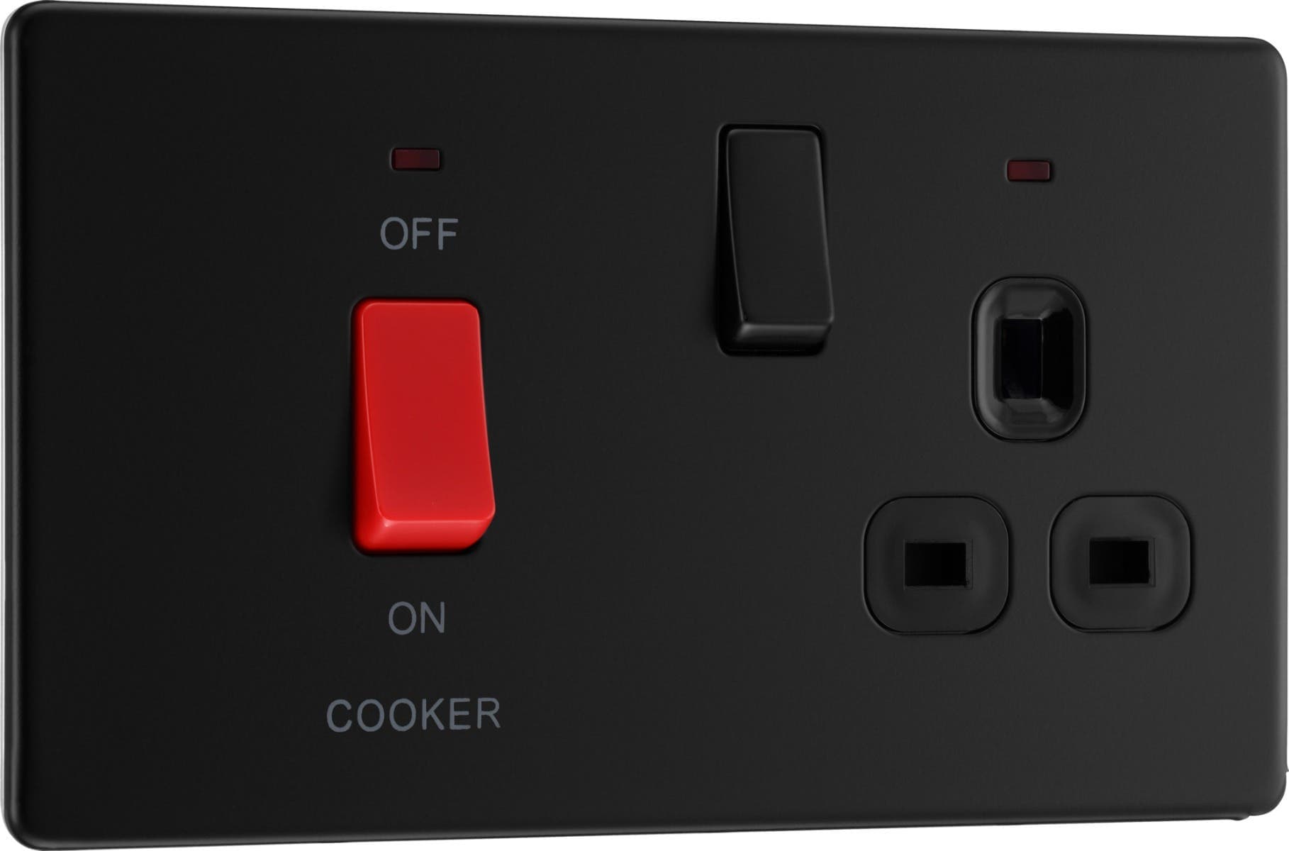 Cooker Control Switch/Unit - Socket and Power Indicator - 45A - Matte Black