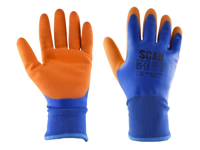 Scan W2101 Thermal Waterproof Latex Coated Gloves - M (Size 8)