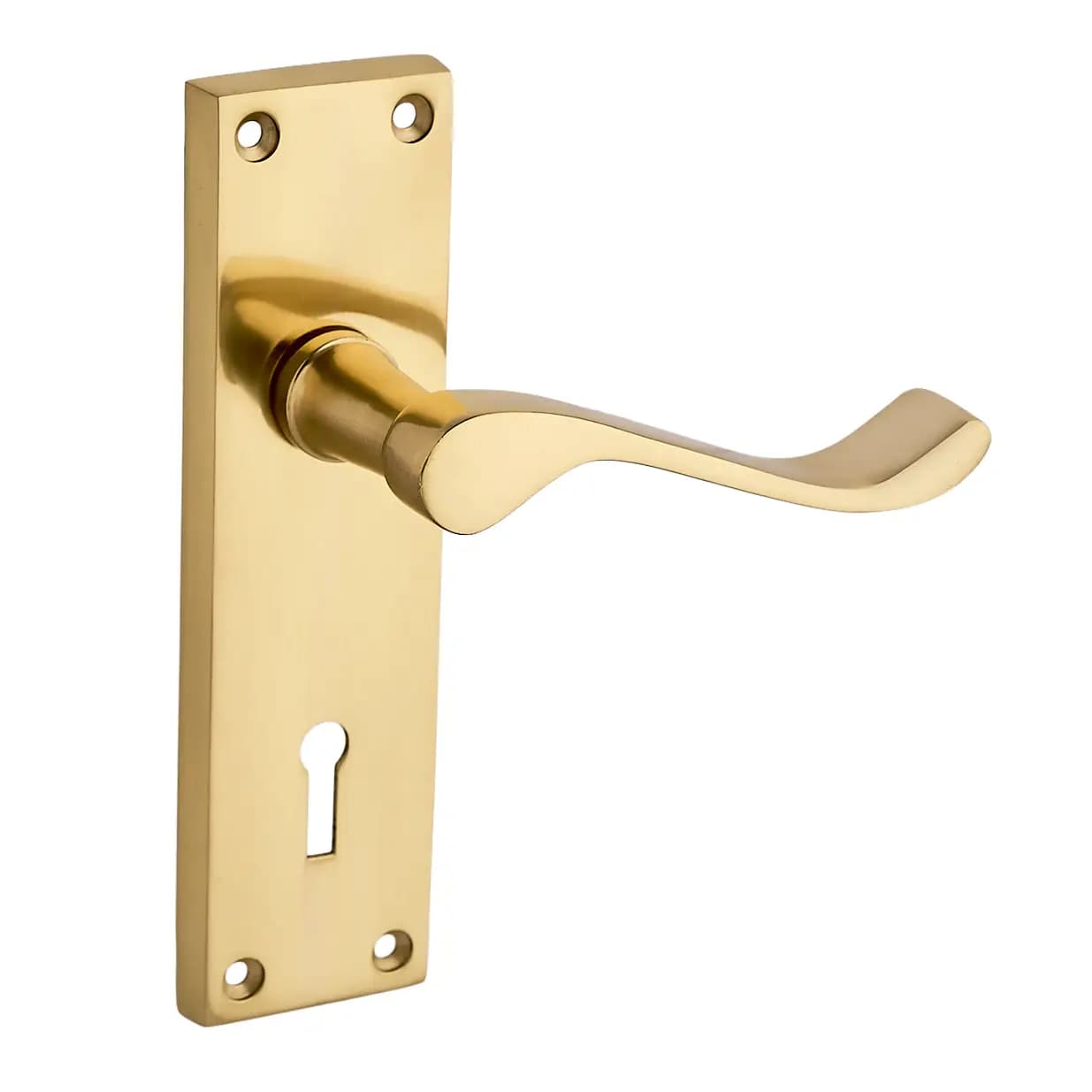 Polished Brass Victorian Long Backplate Scroll Lever Lock Door Handle - Solid Brass - Pair - Designer Levers