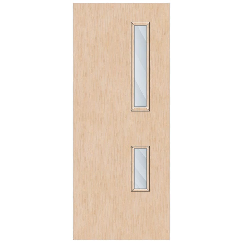 Crown Maple Solid Core FD30 Clear Glazed Internal Fire Door 1981mm x 762mm x 44mm | 700mm x 150mm & 500mm x 150mm VP