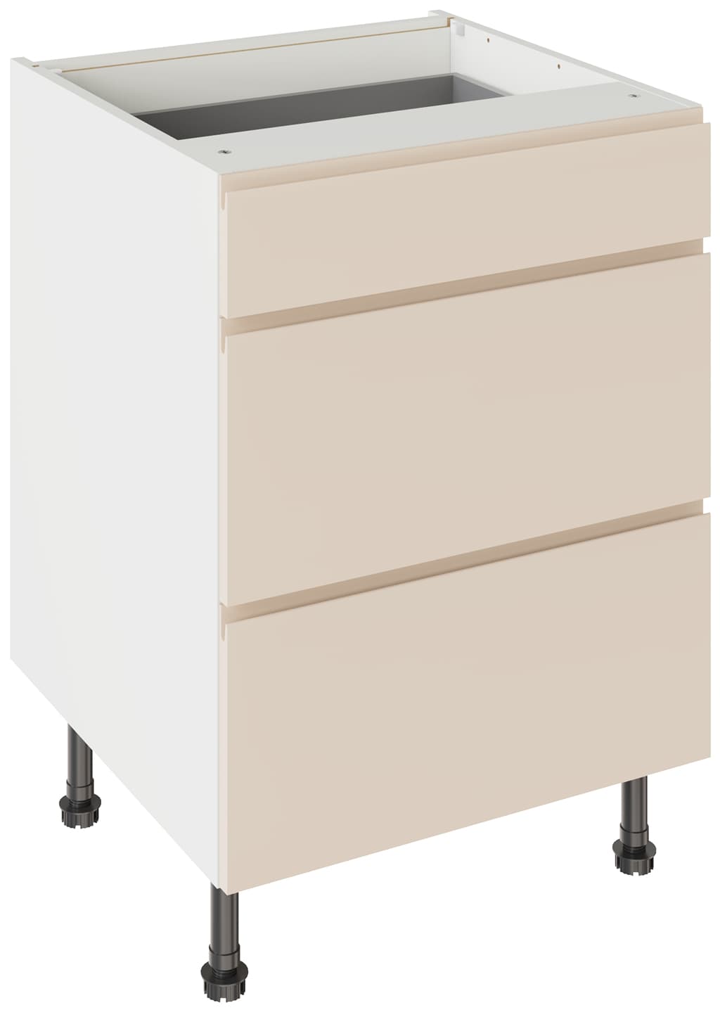 Flatpack Three Drawer Base Unit J-PULL Ultra Matt Cashmere 600mm