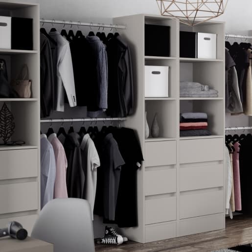 Spacepro Light Grey MFC Tower Unit with 3 Drawers and Hanger Bar, Size: 2100x450x20mm
