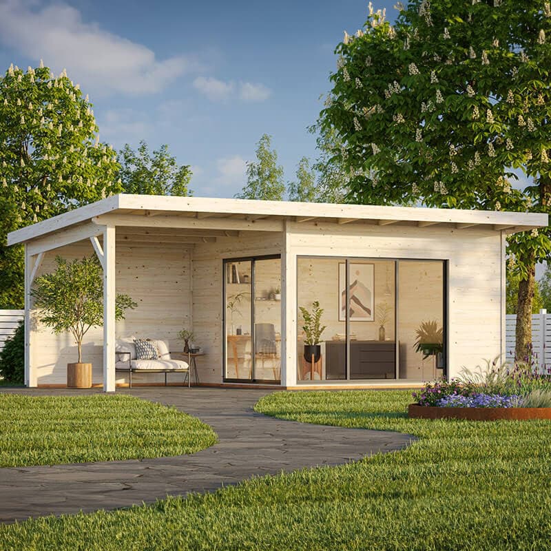 Palmako Andrea 3.9m x 3m Contemporary Log Cabin with Gazebo Sliding Doors (44mm)
