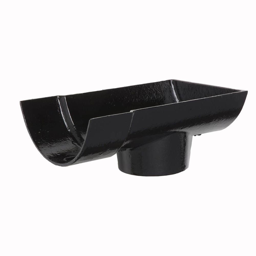 Hargreaves Premier Cast Iron Half Round Gutter Stopend Outlet - 150mm for 75mm Downpipe Black
