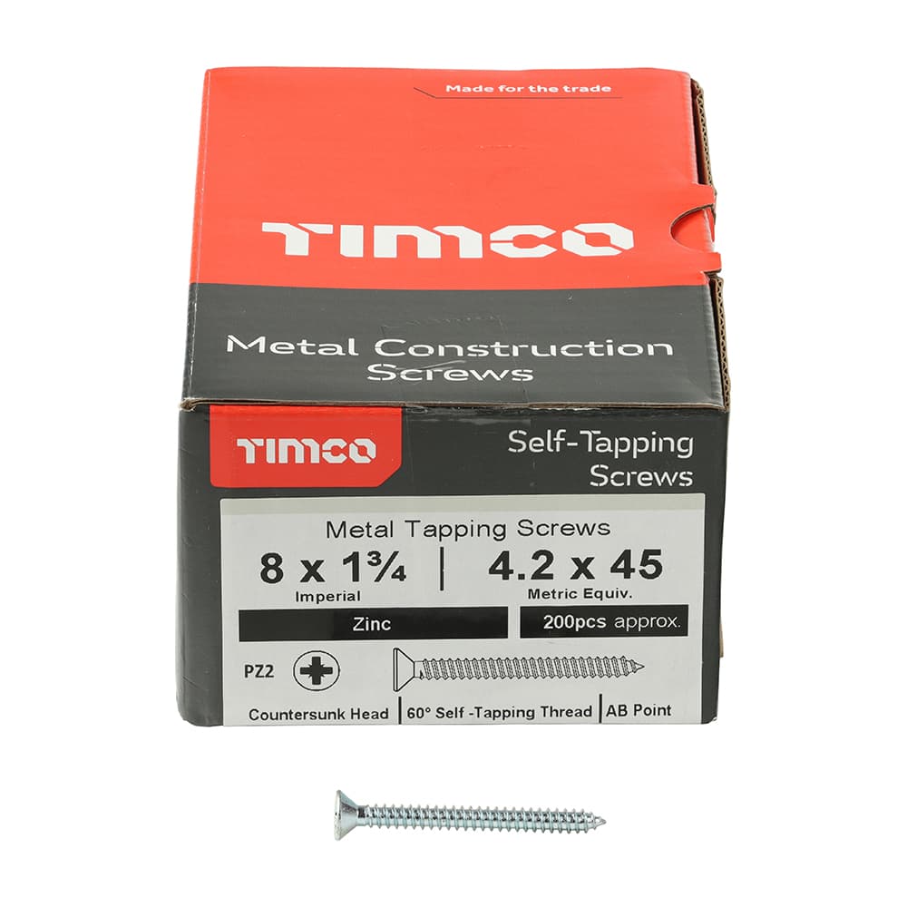 Timco Self-Tapping Screws - Pz - Countersunk - Zinc Box 200 08134CCAZS