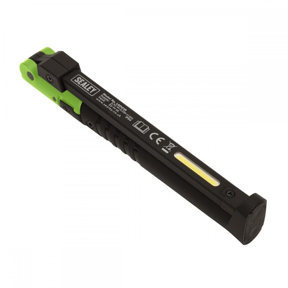 Sealey LED01G Rechargeable Slim Folding Pocket Light 2 Cob & 1 Smd Led - Green