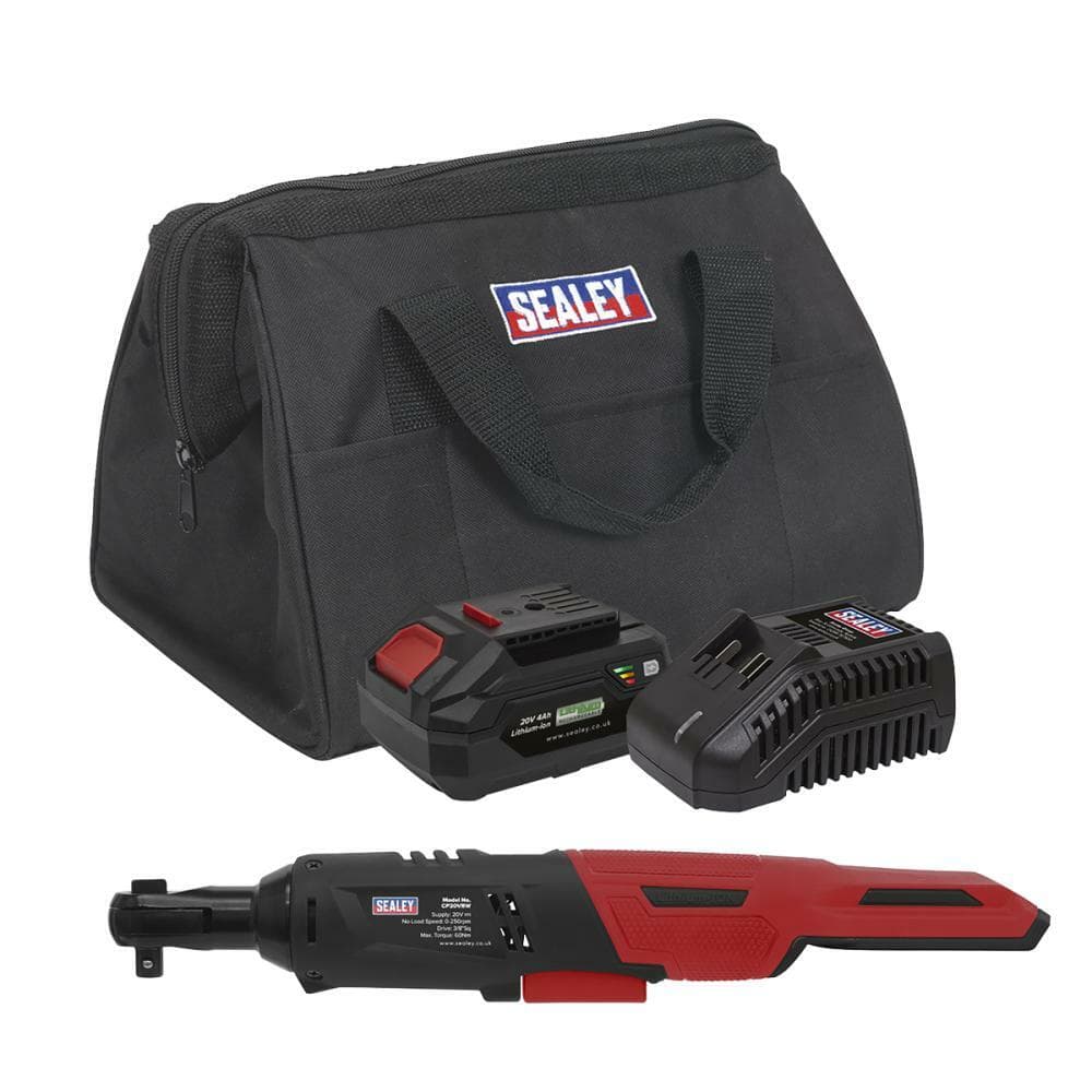 Sealey CP20VRWKIT1 Cordless Ratchet Wrench Kit 3/8inSq Drive 60Nm 20V 4Ah Sv20 Series