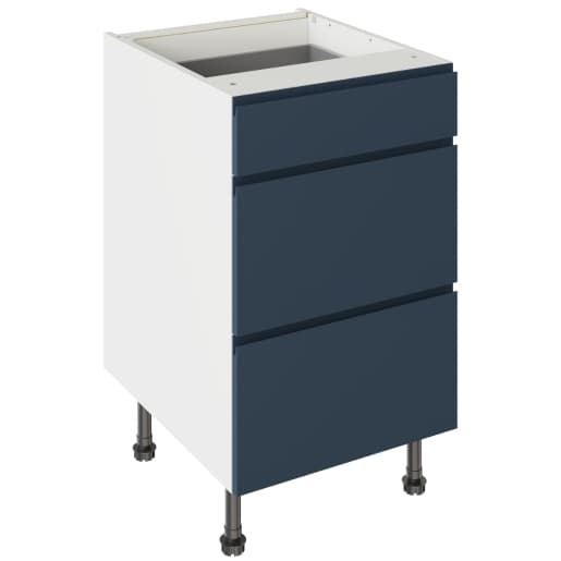 Flatpack 500 3 Drawer Base Kitchen Cabinet J-Pull Shaker Ultra Matt Indigo Blue