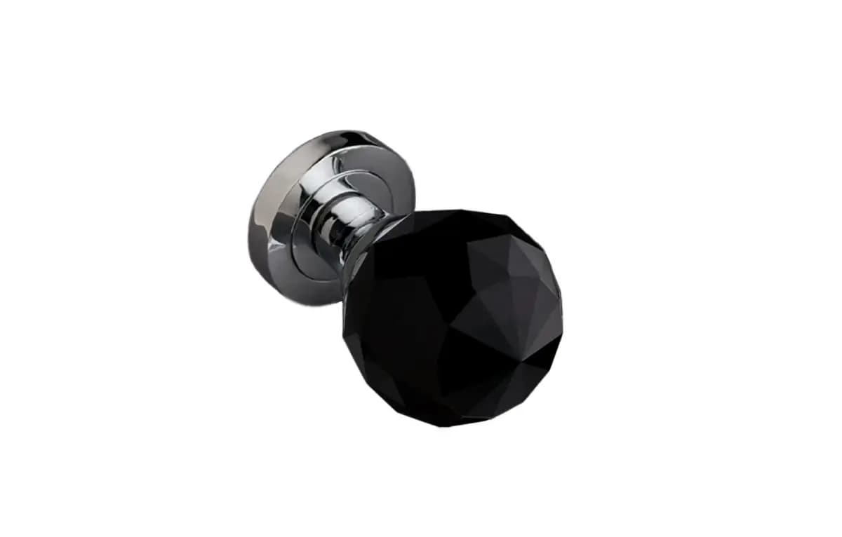 Black Glass Faceted Door Knob - Chrome Rose - Pair - Designer Levers
