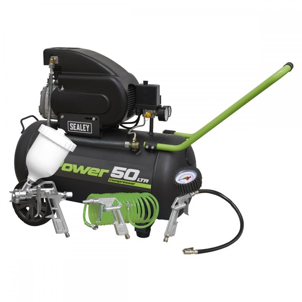 Sealey SAC5020EPK Air Compressor 50L Direct Drive 2Hp With 4Pc Air Accessory Kit