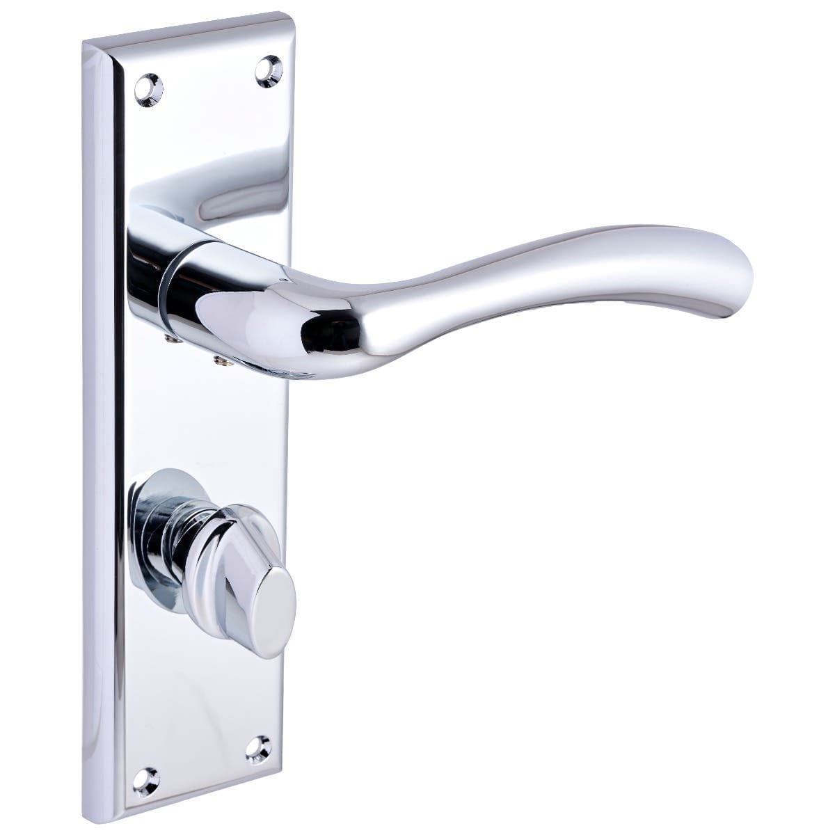 Minerva Curved Lever Thumb Lock Bathroom Door Handle - Polished Chrome - Pair - Designer Levers