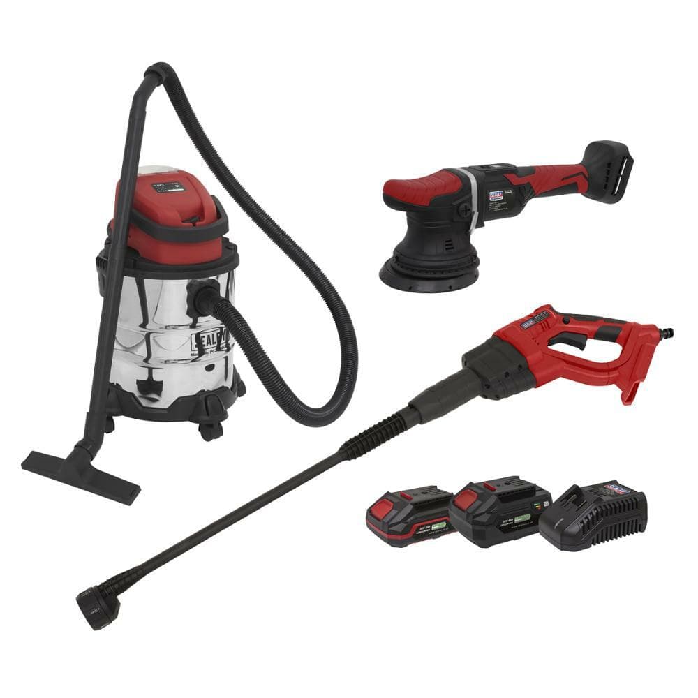 Sealey CP20VCOMBO10 3 X 20V Sv20 Series Cordless Car Valeting Combo Kit - 2 Batteries