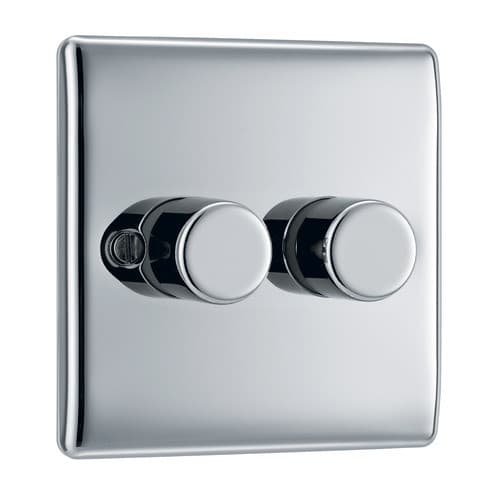 Nexus Metal Polished Chrome Double Intelligent Led Dimmer Switch 2-Way Push On/Off NPC82-01