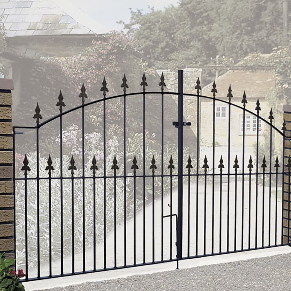 Burbage Iron Craft Saxon Arched Double Driveway Metal Gates 2743mm GAP x 1245mm High Zinc & Powder SAZP16