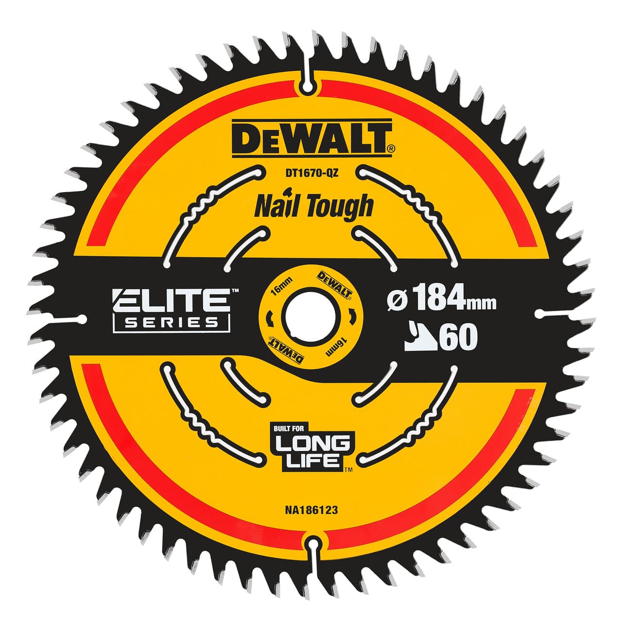 DEWALT Power Tools ELITE™ Series Mitre Saw Blade 184 x 16mm x 60T DT1670-QZ