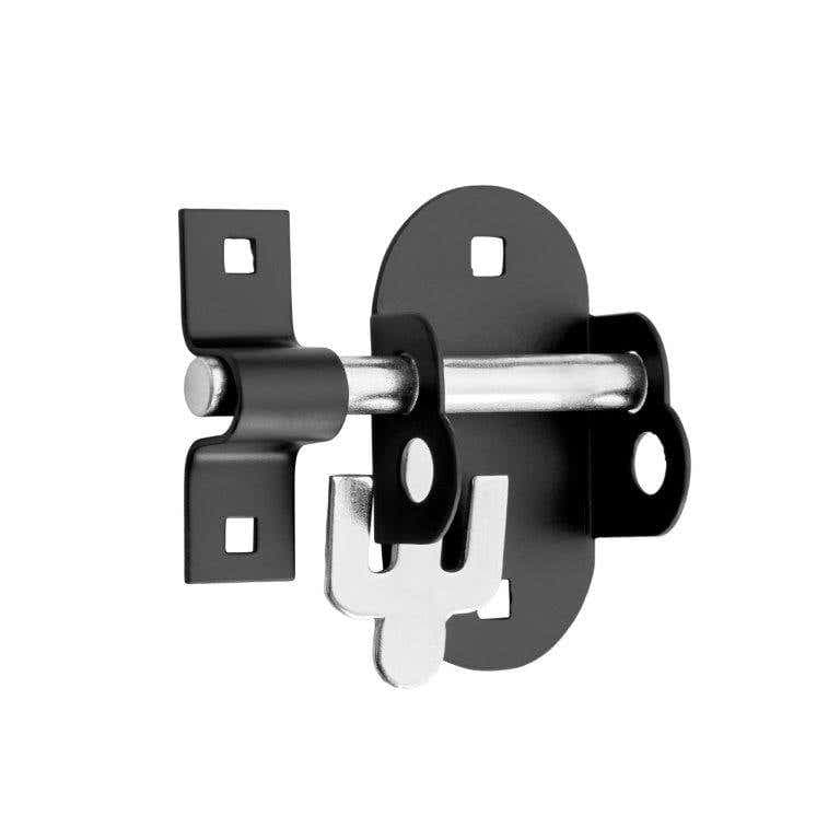 Oval External Sliding Padbolt - 4" (Inch) - Black Powder Coated