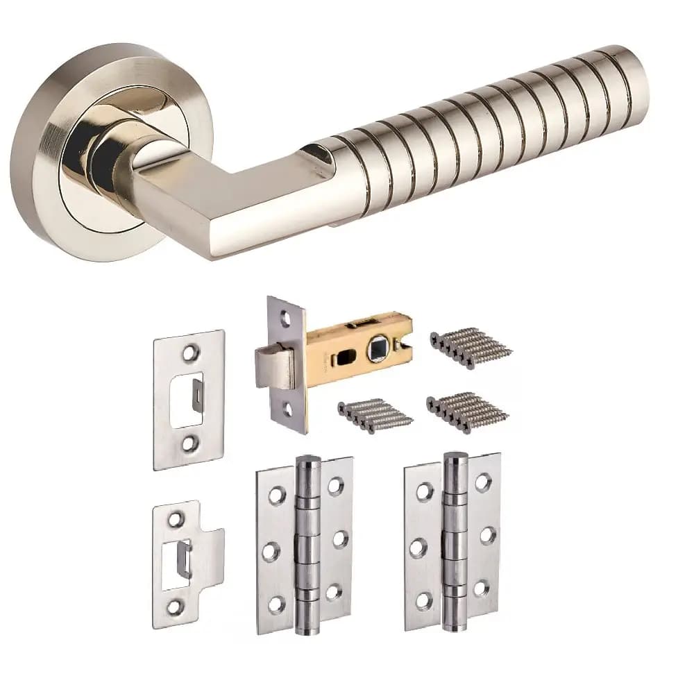 Hadley Lever Door Handle on Rose - Dual Tone Nickel - Complete Door Pack - Internal - Designer Levers