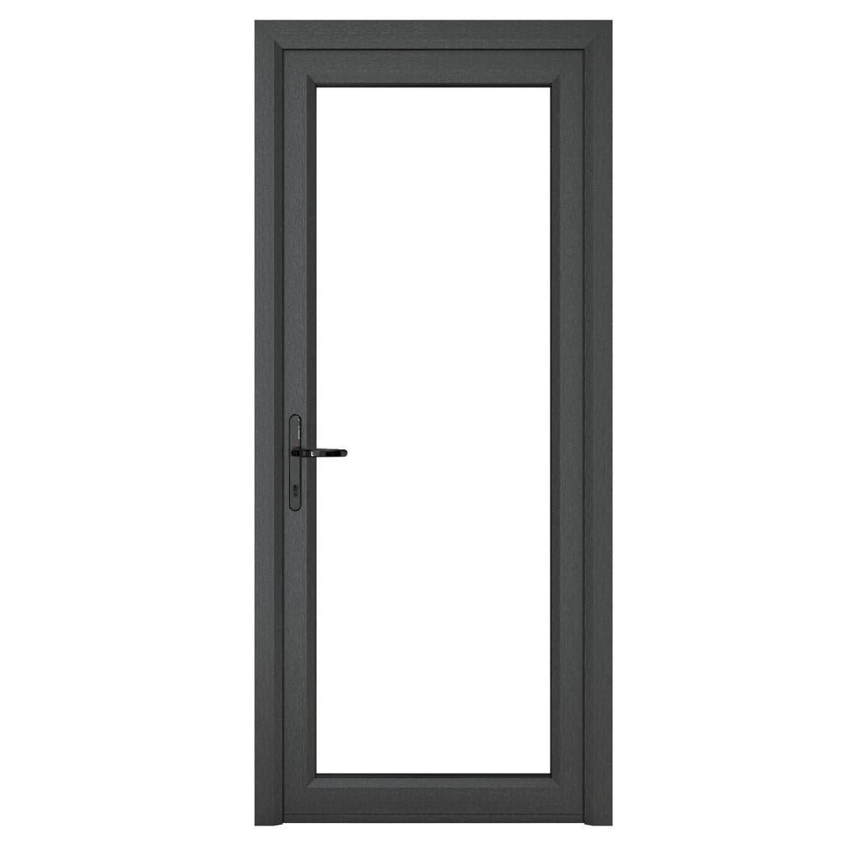 uPVC Anthracite Grey Ex/White Int - Single External Door - Full Glass - Clear - Triple Glazed - Right Hand Open - 890mm x 2090mm