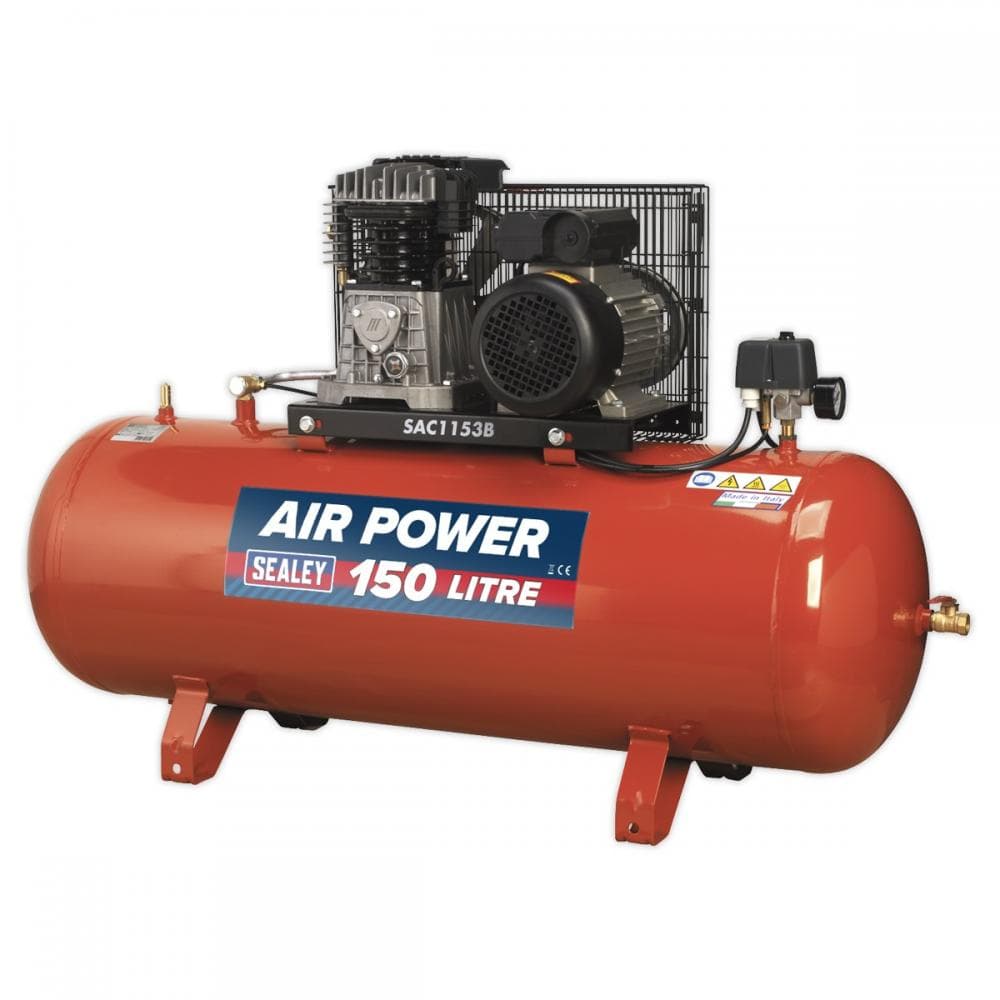 Sealey SAC1153B Air Compressor 150L Belt Drive 3Hp With Cast Cylinders