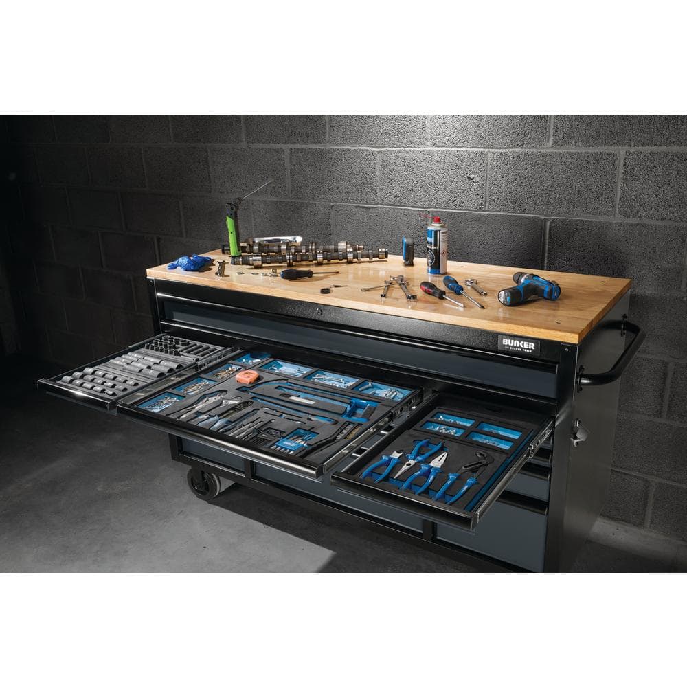 Bunker® 15 Drawer Workbench Roller Tool Cabinet 61in Grey 27225
