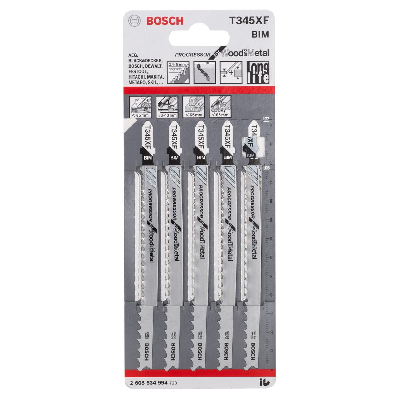 Bosch T345Xf Progressor For Wood & Metal Jigsaw Blades (5 Pack)
