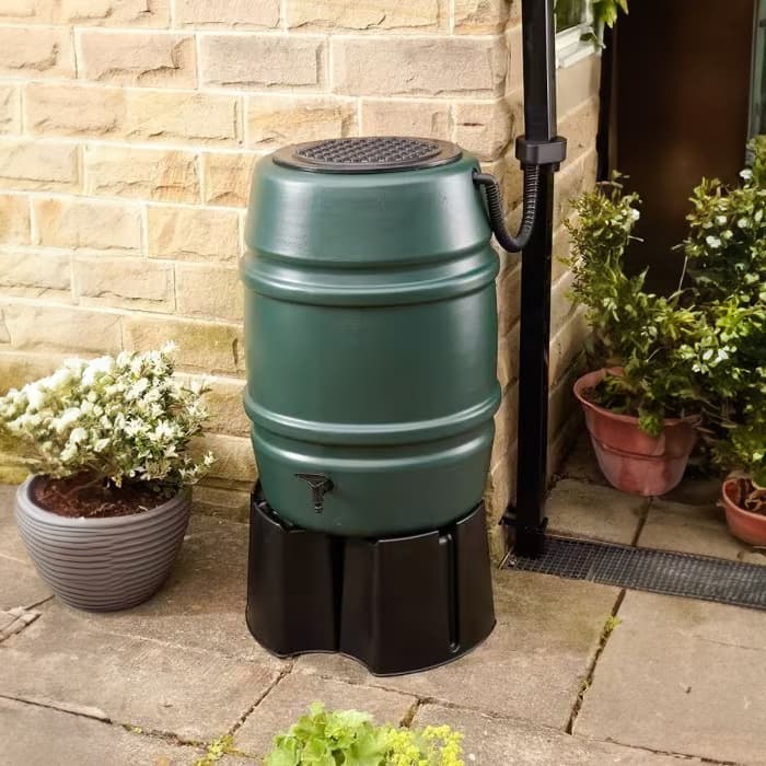 Medium Harcostar 168L Water Butt Barrel With Stand and Diverter Green Original Organics