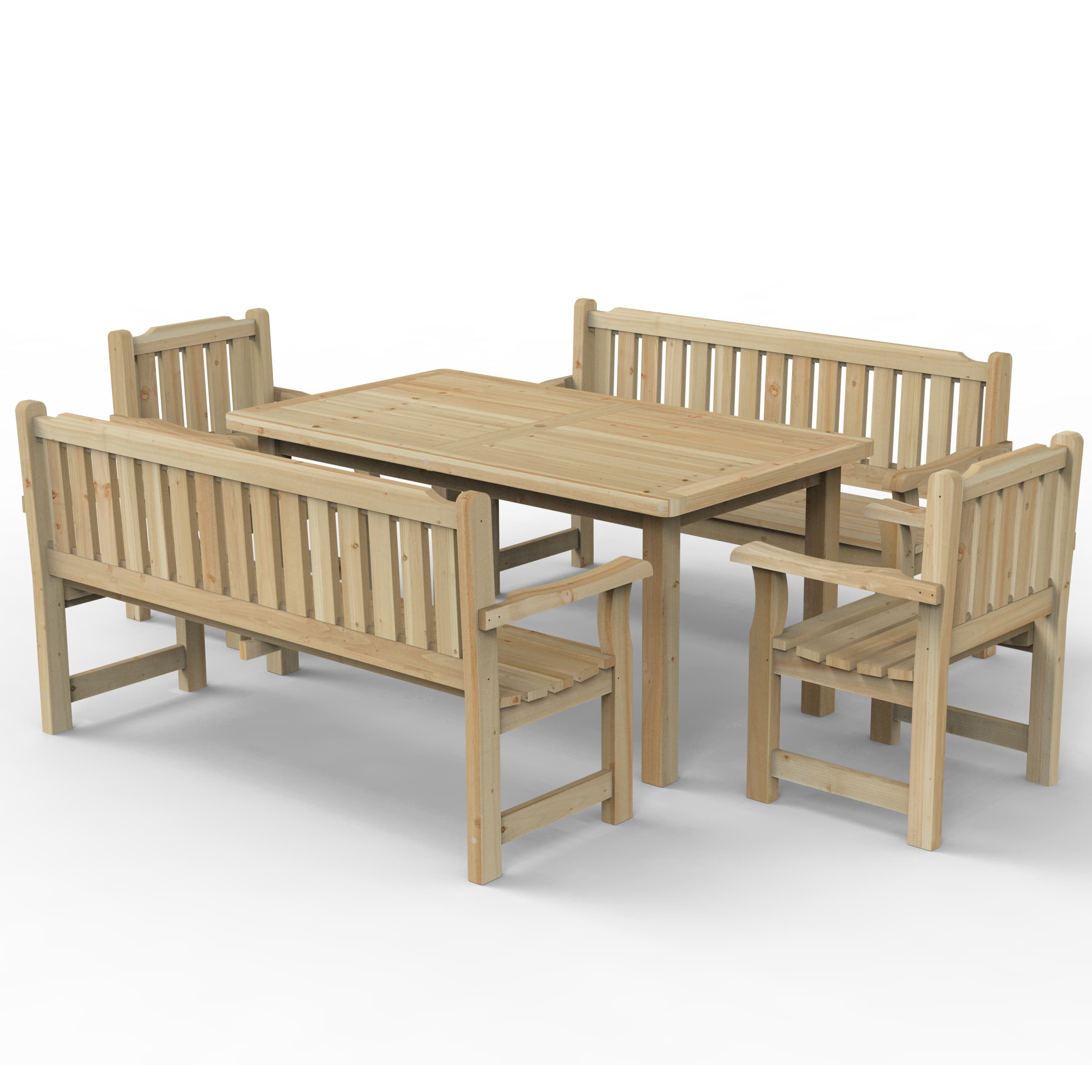 Forest Garden Brown Timber Rosedene Set 2 - Table, Benches and Chairs Home Delivery