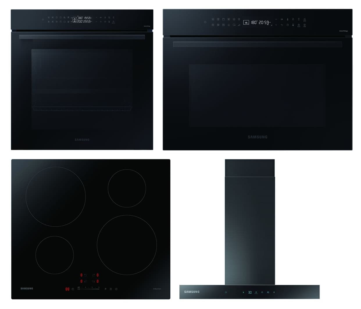 Samsung Series 4 Dual Cook Oven And Compact Combi Bundle With Induction Hob And Hood