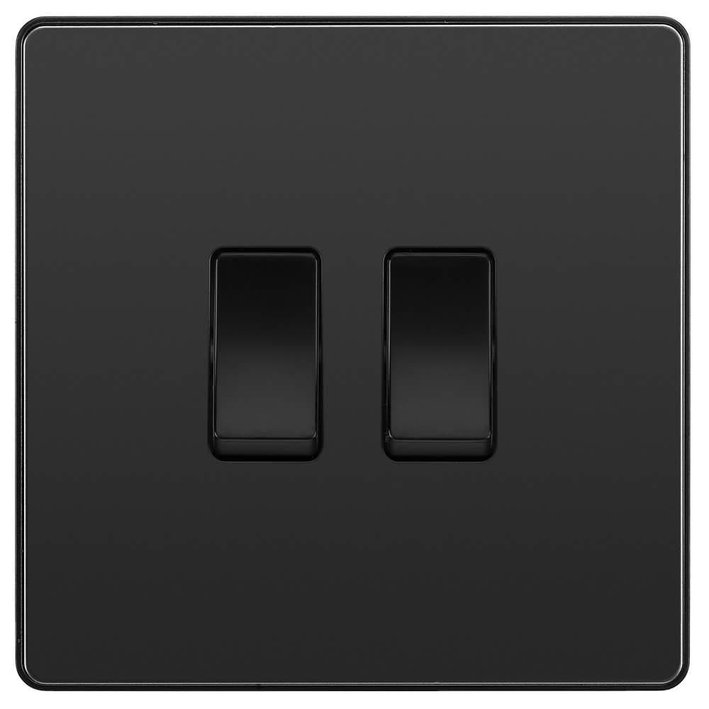 Double Light Switch - 20A - 16AX - 2 Way - Black Chrome