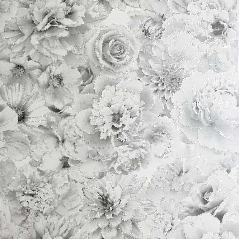 Glitter Bloom Silver Wallpaper - 1005 x 53cm