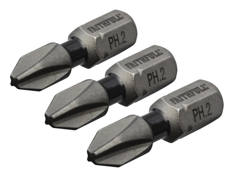 Faithfull Phillips Impact Screwdriver Bits Ph2 X 25Mm (Pack 3)
