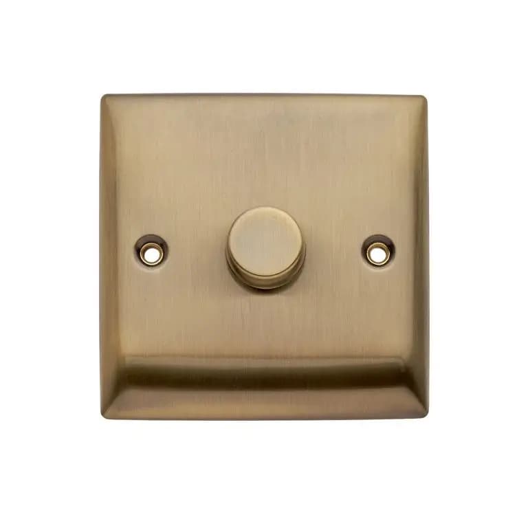 Single Dimmer Switch - 1 Gang 2 Way - 100W - Push On/Off - LED Dimmable - Antique Brass