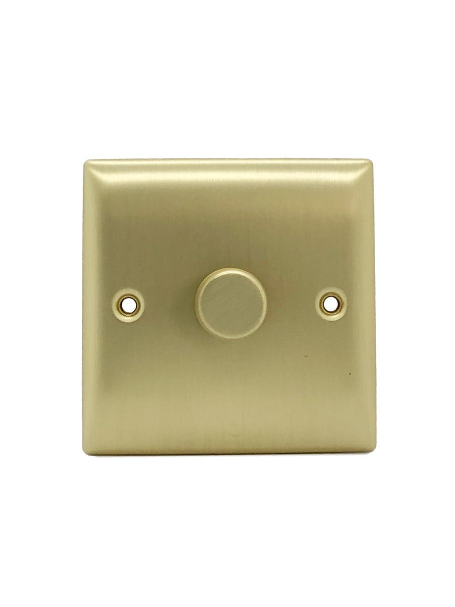 Single Dimmer Switch -1 Gang/2 Way - 100W -Push On/Off - LED/CFL - Brushed Brass