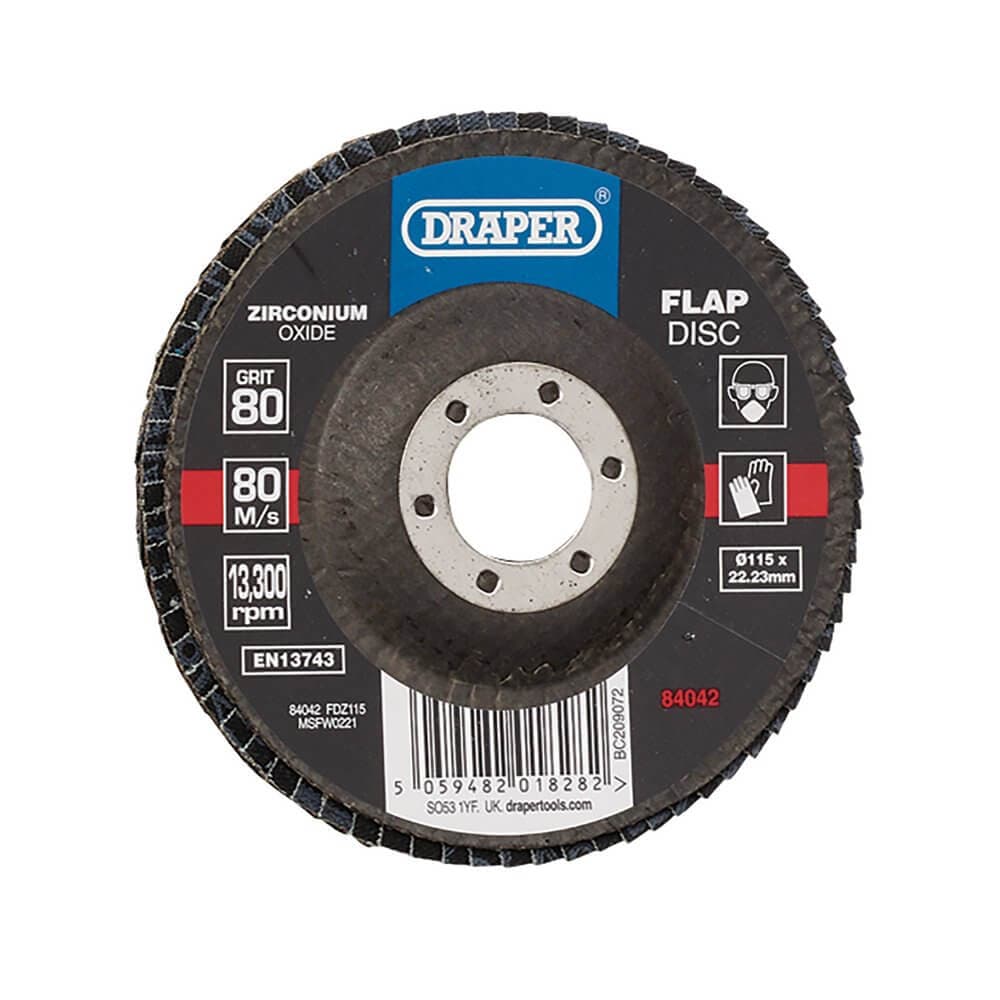 Draper 84042 Zirconium Oxide Flap Disc 115 X 22.23Mm 80 Grit each 1