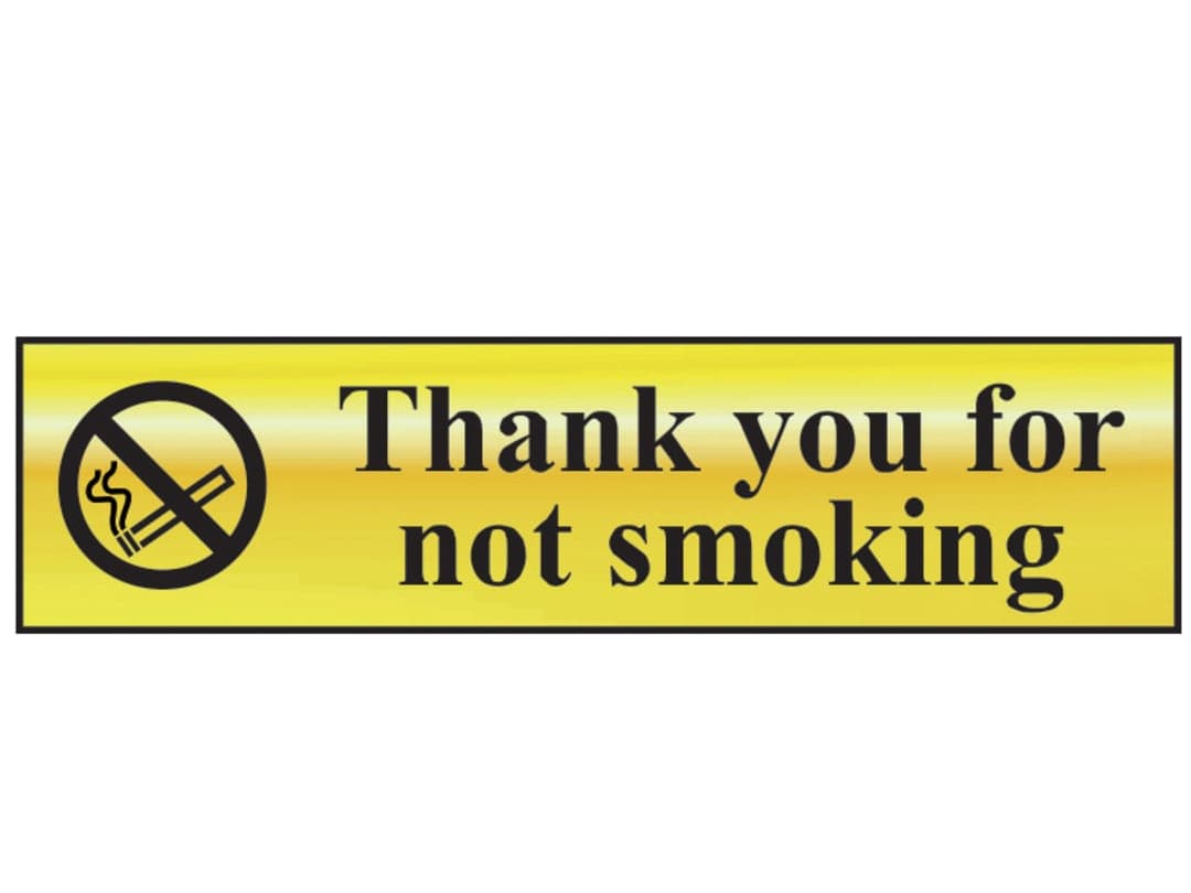 Scan Thank You For Not Smoking - Polished Brass Effect 200 x 50mm 6001