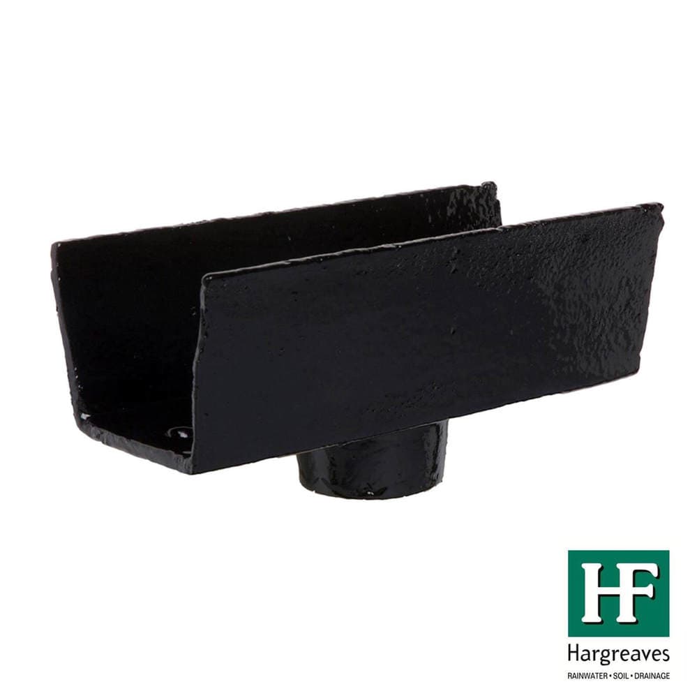 Hargreaves Premier Cast Iron Box Gutter Running Outlet - 100mm for 65mm Downpipe Black