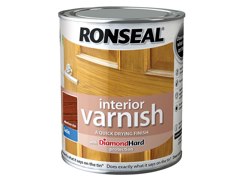 Ronseal 36836 Interior Varnish Quick Dry Satin Medium Oak 750Ml