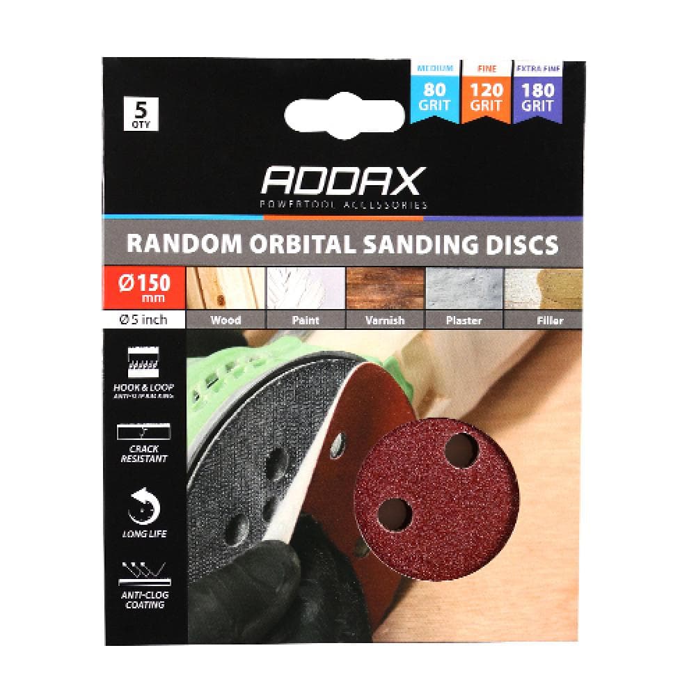Timco 231859 Random Orbital Sanding Discs - Mixed - Red 150Mm (80/120/180) Pack 5
