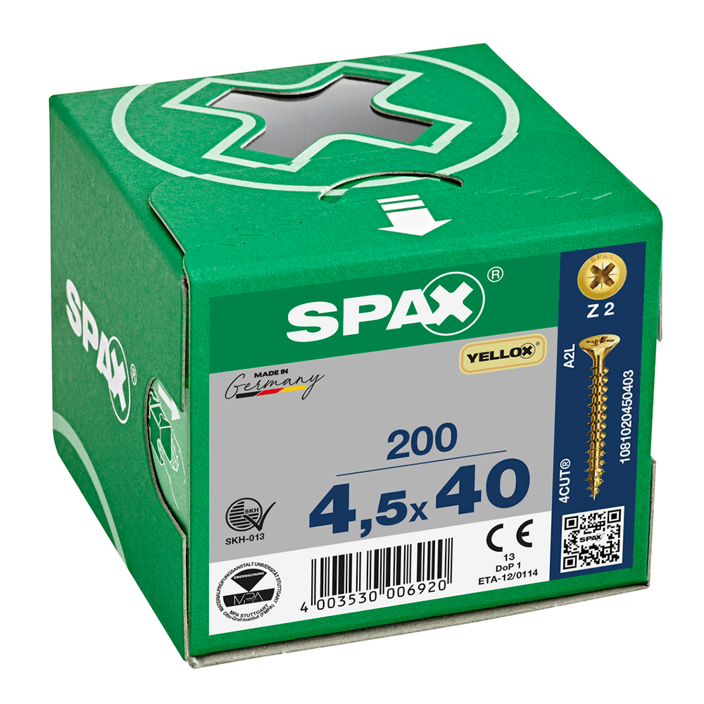 SPAX PZ Flat Countersunk Screw Yellox Coated - 4.5 x 40mm Qty 200