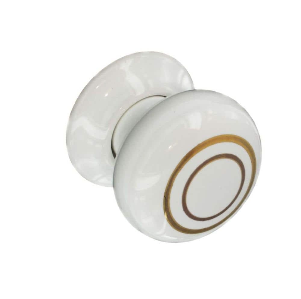 Ceramic Rim Door Knob - White & Gold Line - Pair - Designer Levers