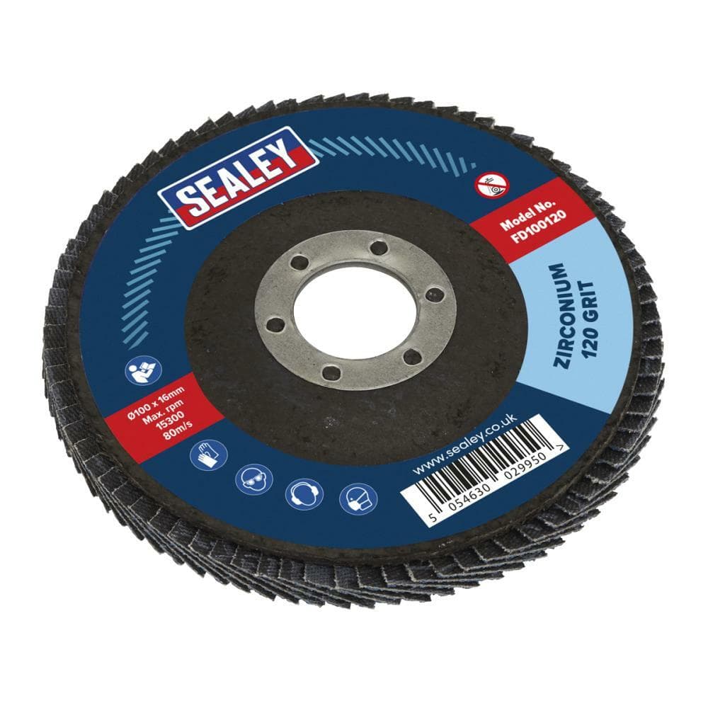 Sealey FD100120 Flap Disc Zirconium Ø100Mm Ø16Mm Bore 120Grit